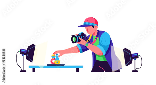 Photographer Capturing Product Image with Studio Lighting.