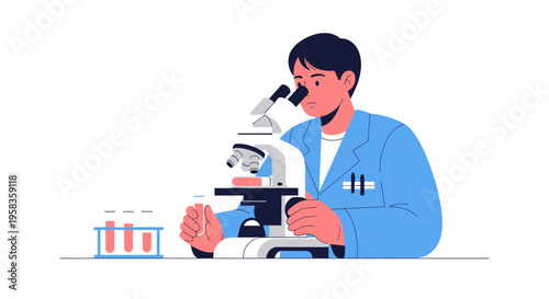Scientist examining sample under microscope in laboratory setting.