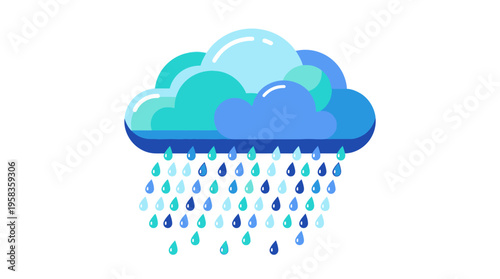 Stylized illustration of a rain cloud with falling raindrops.