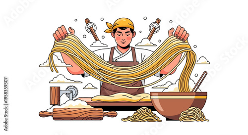 Skilled Chef Demonstrates Freshly Made Pasta.