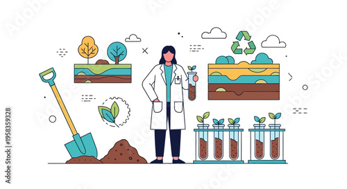 Scientist in Lab Coat Studying Soil Samples.