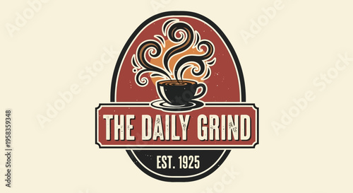 The Daily Grind coffee shop logo with steam rising from cup.