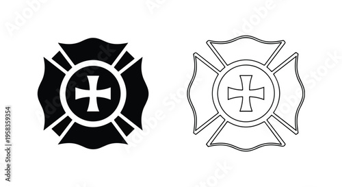 Black and white medical symbol icons with crosses on a white background, featuring line and filled styles.