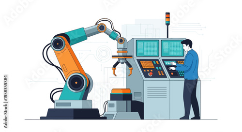 Robotic Arm and Control Panel with Technician.