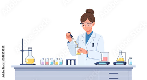 Scientist in Laboratory Conducting Experiment with Pipette.