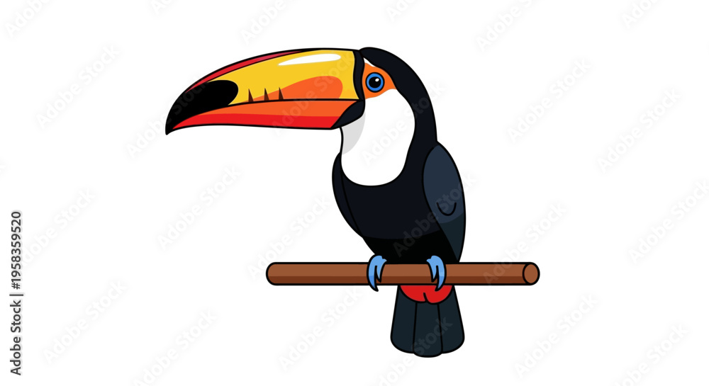 Fototapeta premium Toucan bird perched on a branch illustration.