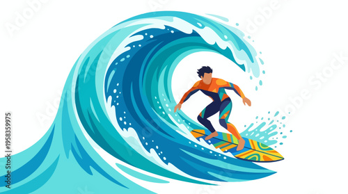 Surfer Riding a Massive Crashing Wave.