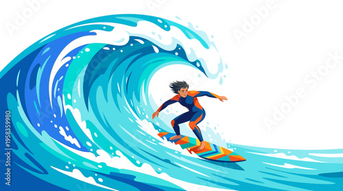 Surfer riding a massive wave in the ocean.