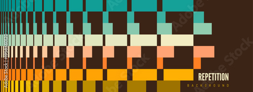 Abstract geometric pattern with perspective and pixel effect. Mosaic. An imprint of repeating approaching elements. Technological design. 3D vector for brochure, poster, cover, presentation or banner.