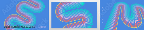 A retro 1970s-style background. Colored lines. Abstract, dynamic curved ribbons. A serpentine curve of a race track. Softcover book layout. Vector for brochure, planner, cover, notebook or notepad.