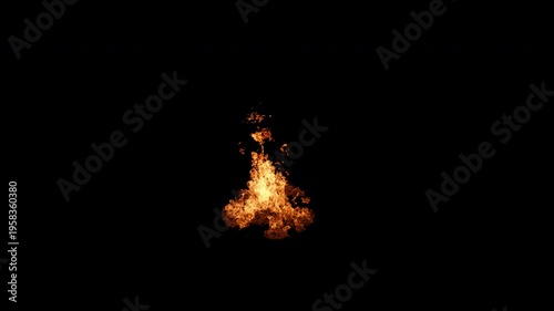 Campfire burning intensely on black background. Bright fire flame burning isolated. Hot flames of fire burning. Small bonfire with flames rising