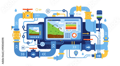Smart Irrigation System Control Panel with Digital Displays.