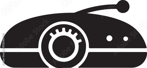 Futuristic Robot Vacuum Cleaner with Antenna and Gear Detail Isolated on White Minimalist Vector