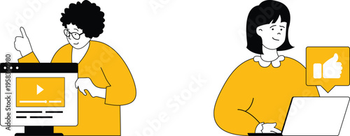 Two professionals engaging positively with online video content and feedback