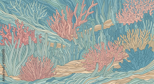 Underwater coral reef with diverse marine life and vibrant colors.