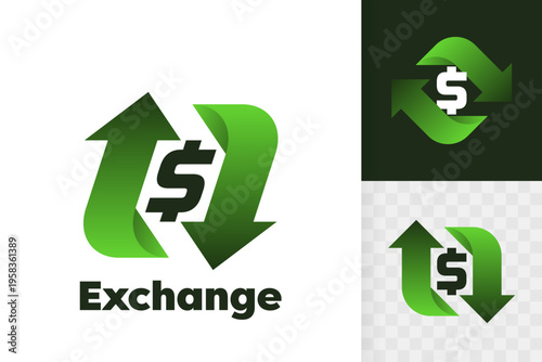 Money exchange logo design with dollar sign and arrows. Financial services, cash back concept, money refund, investment, currency exchange. Vector illustration.