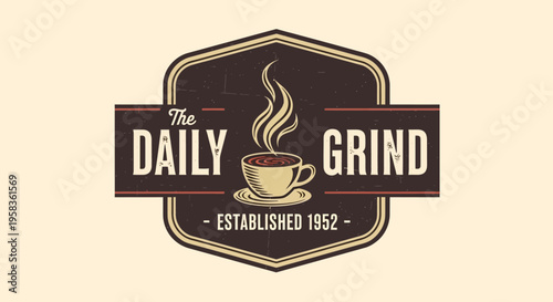 Vintage Coffee Shop Logo Design with Steaming Hot Beverage Cup.