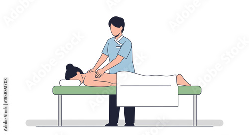 Therapist giving massage to a woman on a massage table.