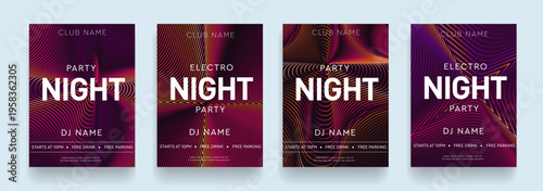 Night Club Event Flyer with Orange, Red, Pink Gradient Neon Stripes on Dark Background