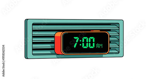 Digital Time Display Showing Seven OClock Mounted Inside Vehicle Dashboard Air Vent Assembly
