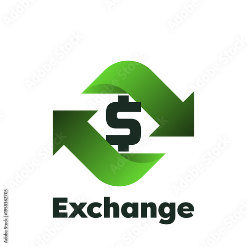 Money exchange logo design with dollar sign and arrows. Financial services, cash back concept, money refund, investment, currency exchange. Vector illustration.