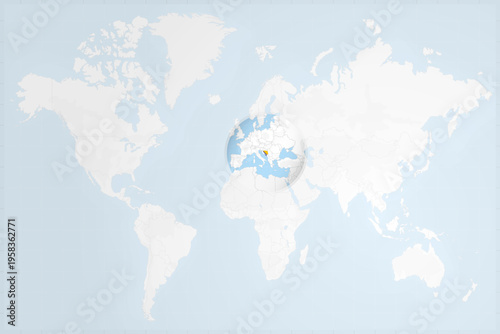 Bosnia and Herzegovina Map with Flag in Magnifying Glass on World Map Background