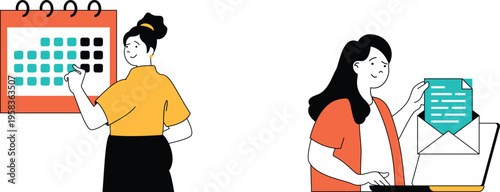 Two professionals coordinating tasks and communication through calendar and email