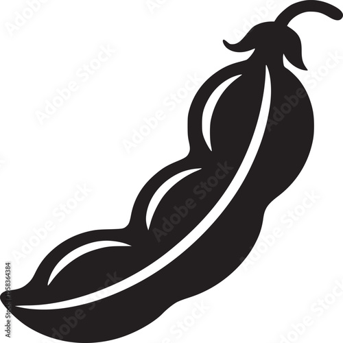 Isolated black and white graphic illustration of a pea pod on a plain white background art