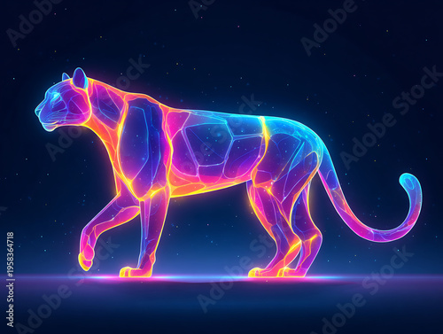 3d Digital Panther Glowing Neon Light