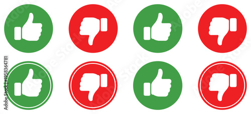 Thumb up and thumb down rating symbols, showing approval and rejection with bold hand signs for feedback, review, rating, vote, positive, like, dislike, and vector icon design.