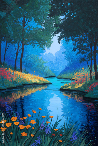 Rustic Reflective Shallow River Cutting Through Fl