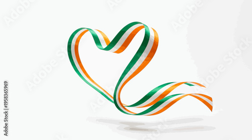 Vector illustration of colorful ribbons forming a heart shape on a white background with green, orange, and white hues.