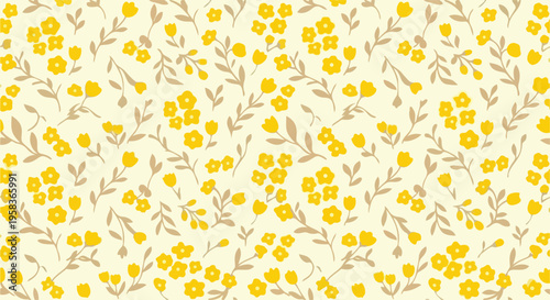Tiny_Yellow_Wildflower_and_Beige_Leaves_Seamless_Pattern_Background