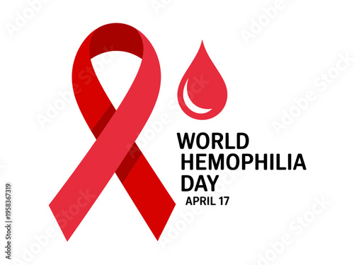 A red ribbon and blood drop icon for World Hemophilia Day on April 17th