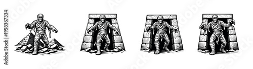 Mummy illustration vector, egyptian mummy silhouette, black and white, clipart design