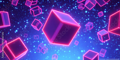Abstract Glowing Hexagons Cubes Surroun
