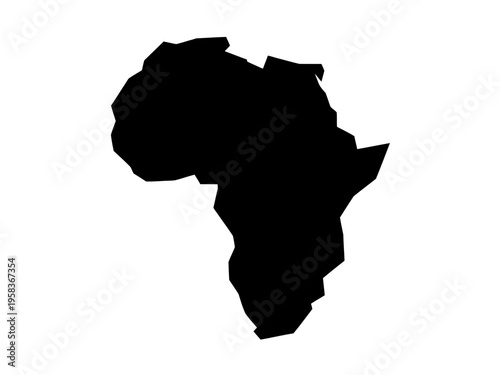 A black silhouette of the African continent on a white background