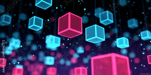 Abstract Glowing Hexagons Cubes Surroun