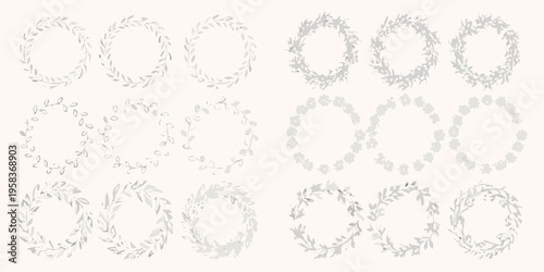 Collection of delicate floral wreaths and leafy circular designs