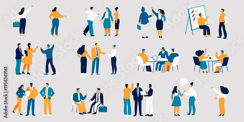 Diverse group of people collaborating in various professional settings