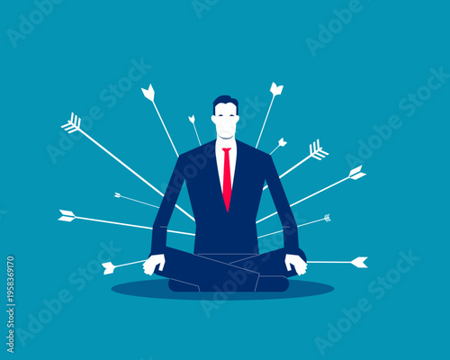 Investments lose. Frustrated businessman pierced by falling arrows