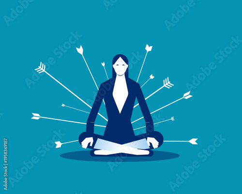 Investments lose. Frustrated businesswoman pierced by falling arrows