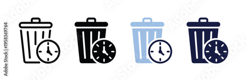 Waste of time icon collection, multiple style set with clock, delay, inefficiency, lost time, and time management symbols, simple modern vector graphics for apps and business design.