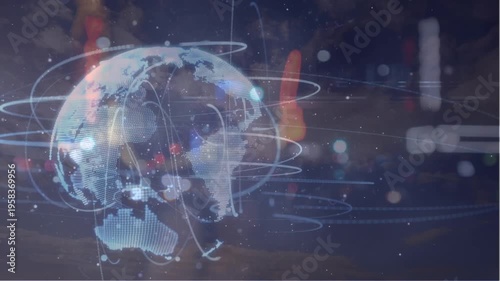 Animation of network of connections over traffic and globe