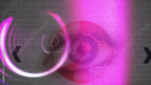 Animation of tunnel made of circles over binary code on black background