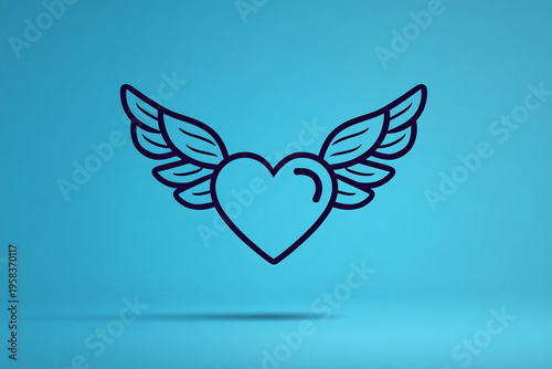 One line drawn heart wings