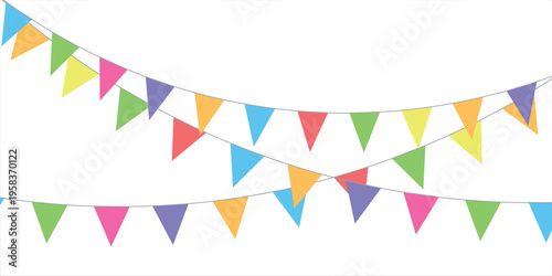 Colorful watercolor carnival garland with flag. Decorative colorful party pennants for birthday celebration, festival decor. Colorful bunting flags.
