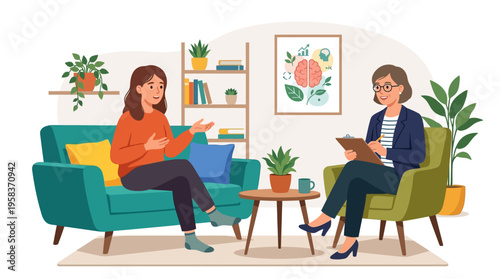 Two women in a therapy session discussing issues.