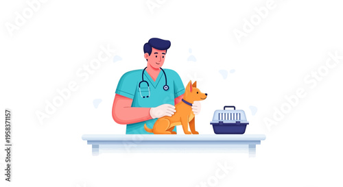 Veterinarian examining a small dog with care and compassion.