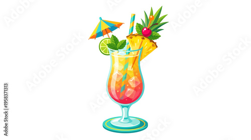 Tropical Cocktail with Pineapple and Umbrella.